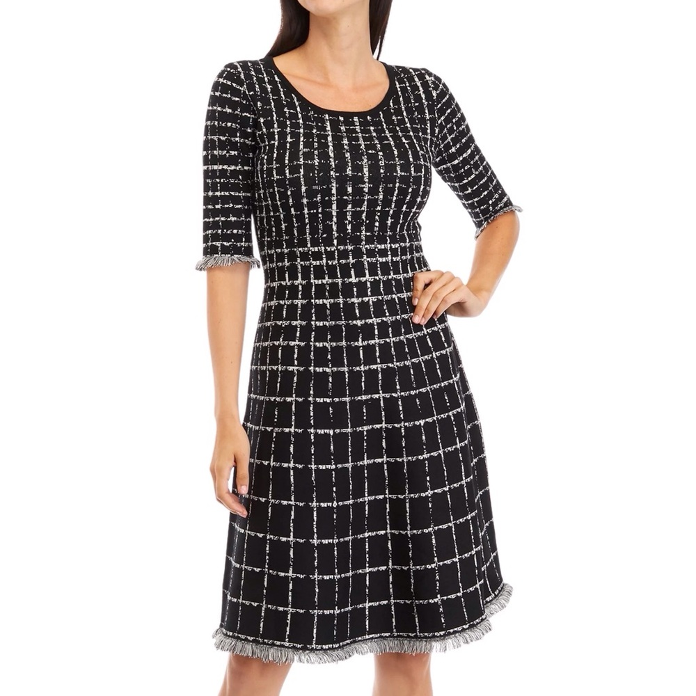 Taylor Women's Elbow Sleeve Plaid Print Fit and Flare Dress 3X